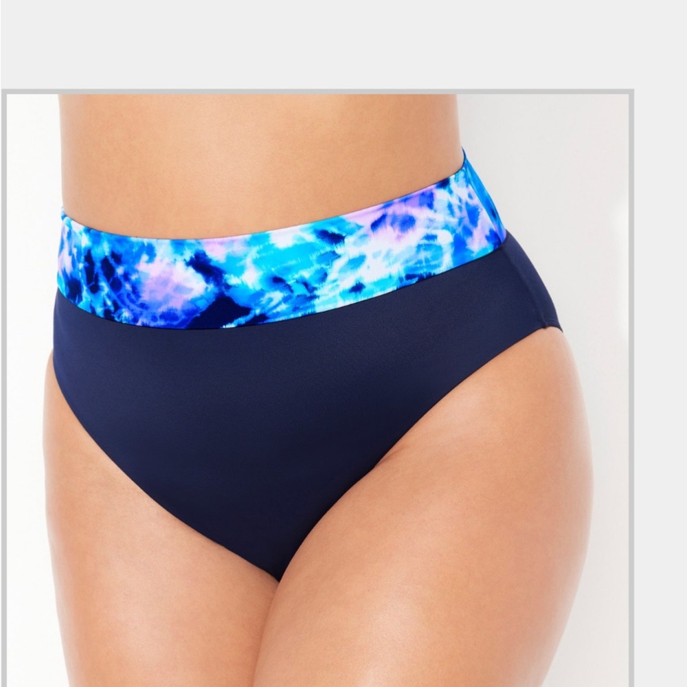 Swimsuits For All Navy High Waist Bikini Bottom with Blue Tie-Dye Waistband